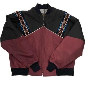 VTG DAVID JAMES Aztec Print Jacket Blanket Lined Distressed Discolored Sz L